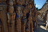 Elaborate figures carved in stucco decorate the ancient stupas, Kakku Buddhist Ruins. Shan State in Myanmar (Burma). 
